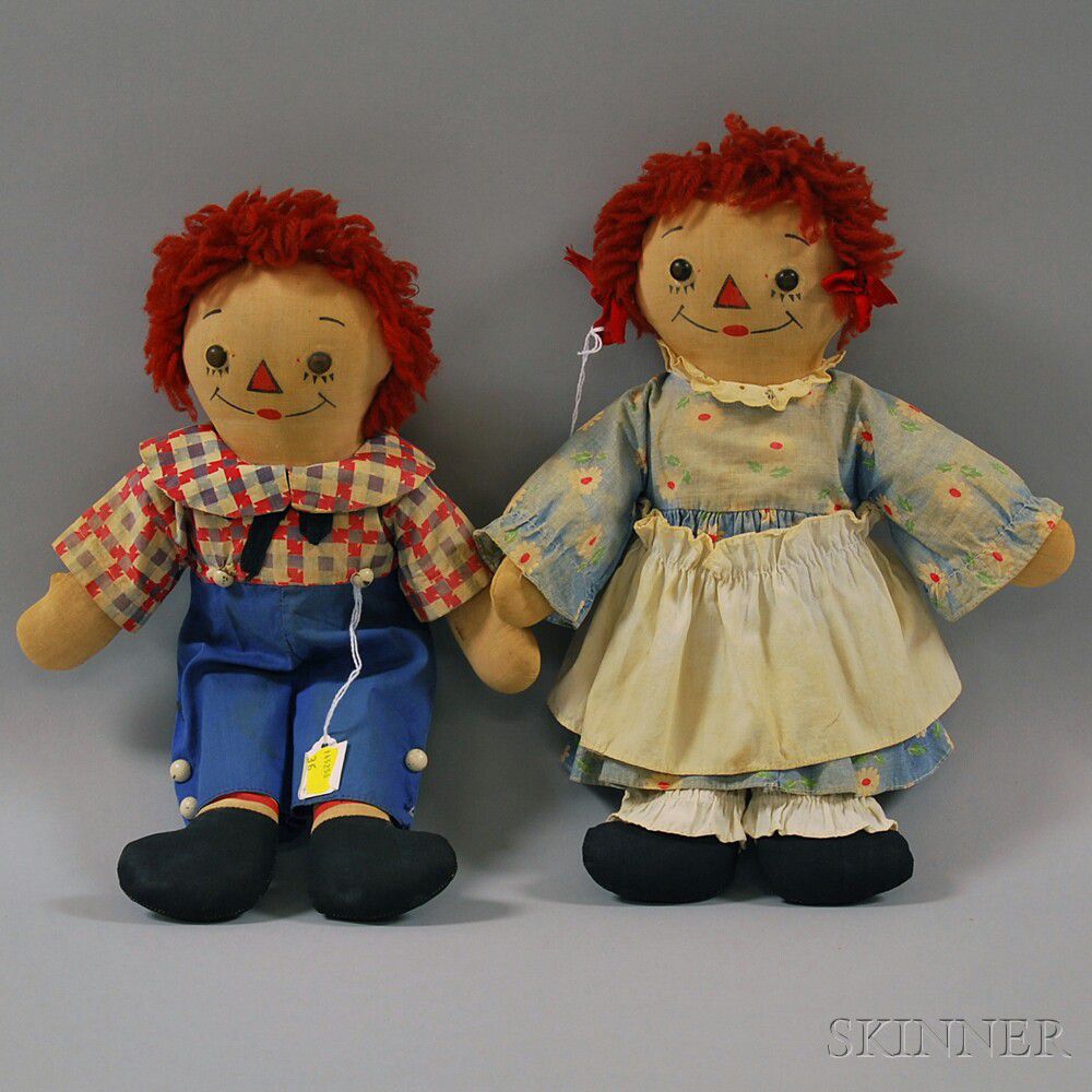 Pair of Georgene Raggedy Ann and Andy Awake/Asleep Dolls Auction